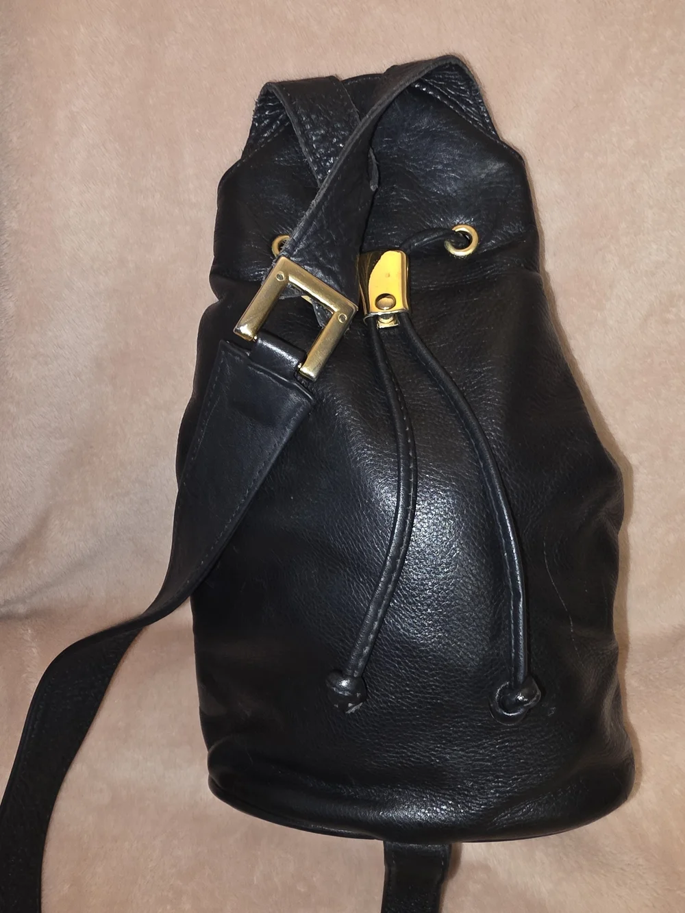 Nina Ricci Black Leather Backpack with Gold Hardware